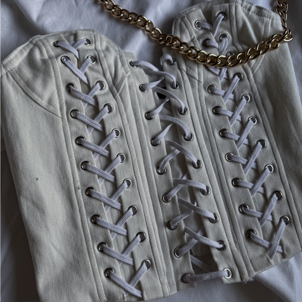 Dolls Kill White Lace-Up Crop Top